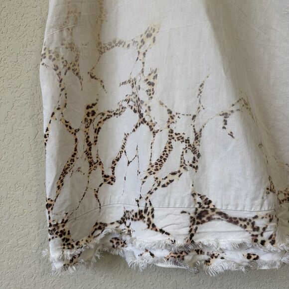 MARC CAIN Top White Animal Print Sleeveless Fringed Cotton Blend - Picture 6 of 12